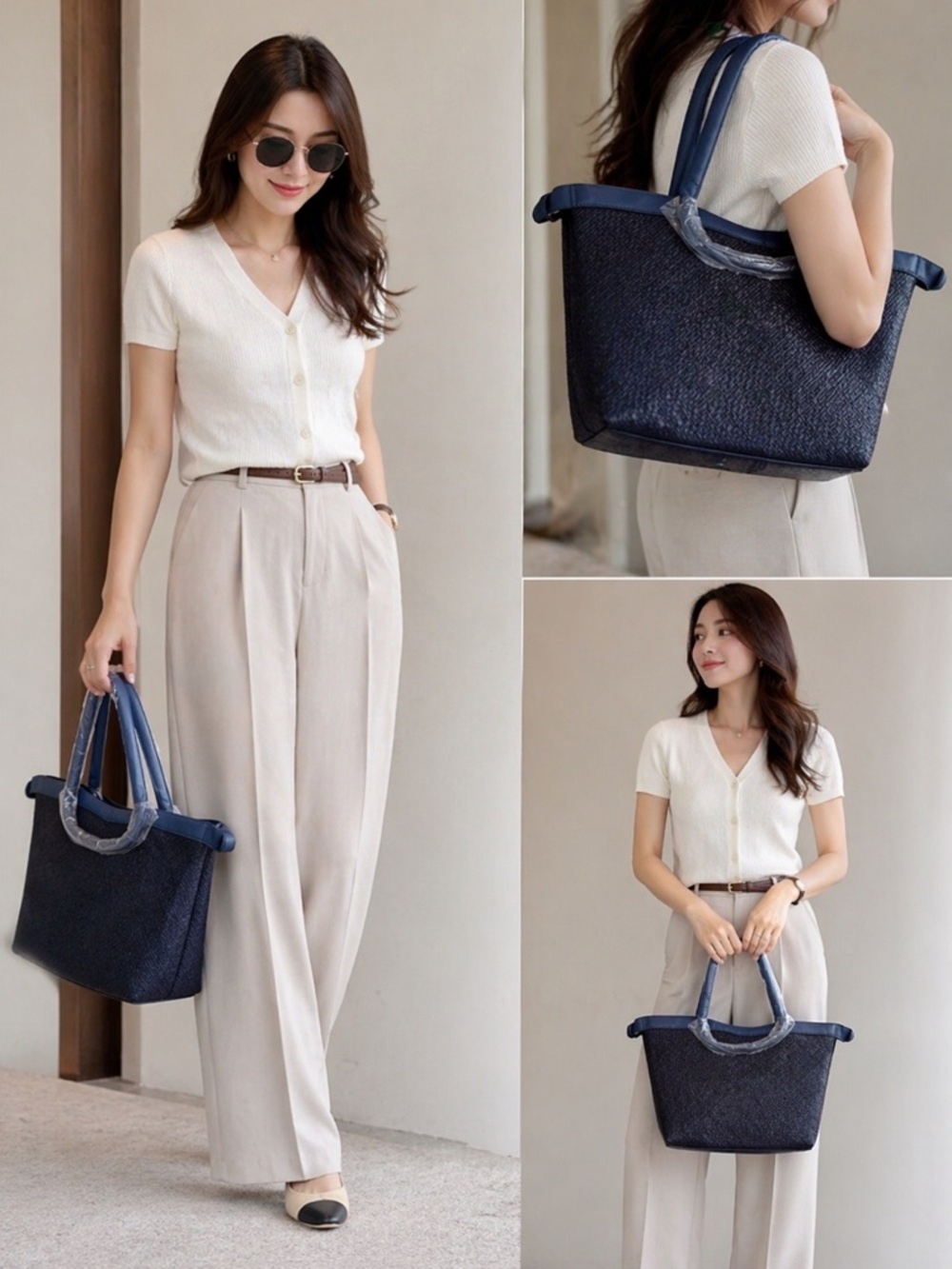 Pink Haley Elegant Navy Blue Tote Bag